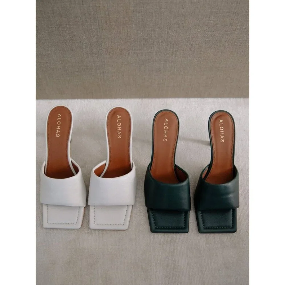 Alohas Puffy Mules in Grey/White Leather 38 Womens High Heels
